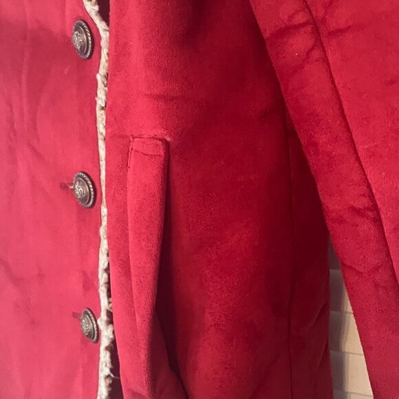 Tasha Polizzi red faux suede coat large sherpa military inspired long - Picture 3 of 16